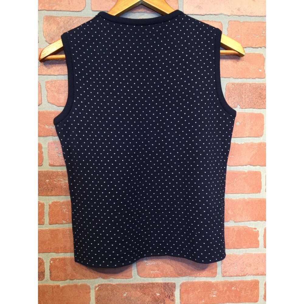 St John Womens Sleeveless Knit Sweater Top Size S Navy Polka Dot Made In USA - Picture 3 of 9